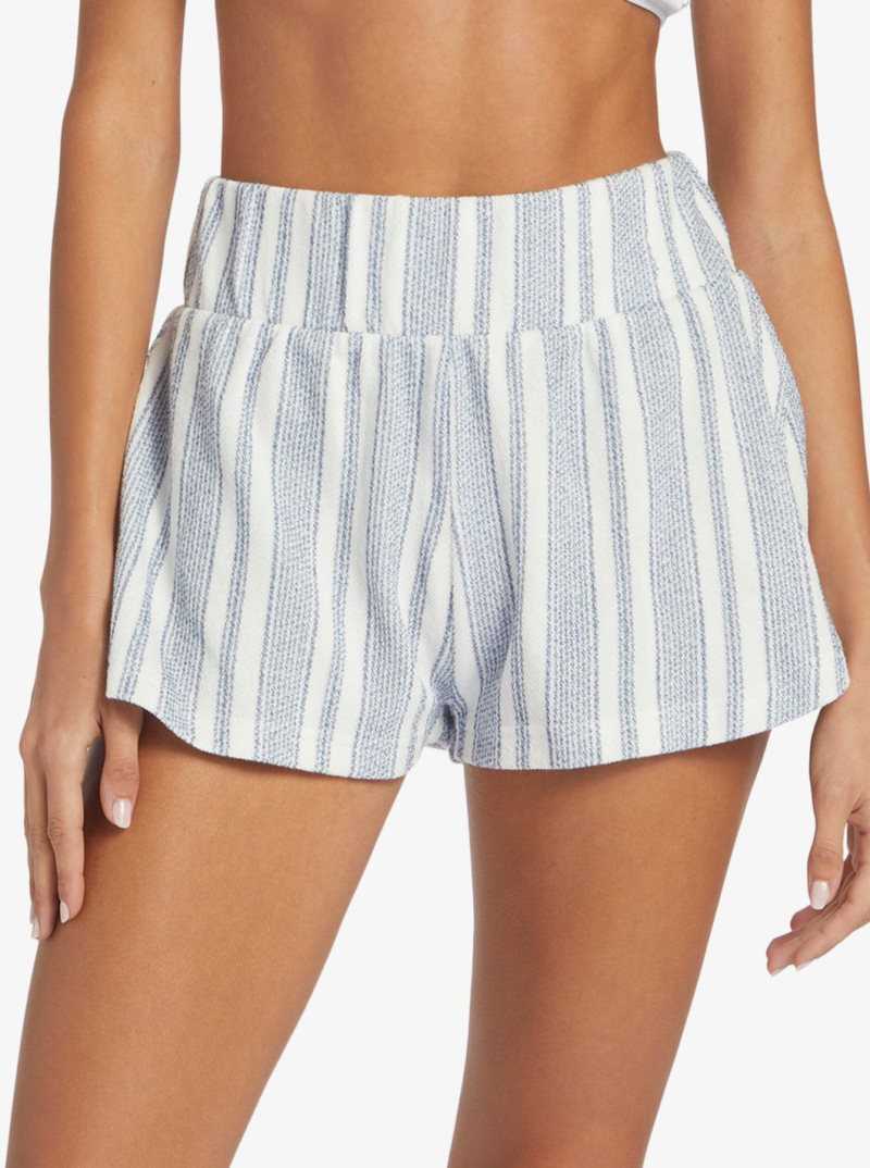 Snow White Beachside Stripe Roxy Drop A Wave Short Sweatshirt Shorts | LVTBSC732