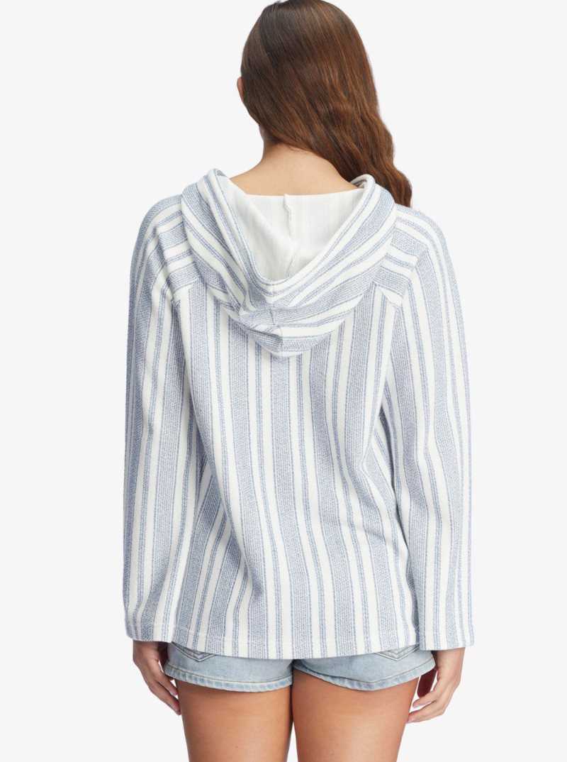 Snow White Beachside Stripe Roxy Wild And Free Poncho Style Hoodie | MPWNLS954