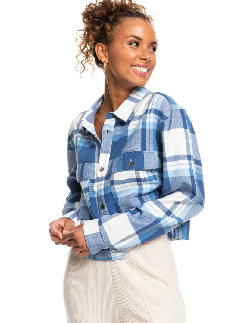 Snow White Checkin In Roxy Both Ways Long Sleeve Shirt | TBFQWK764