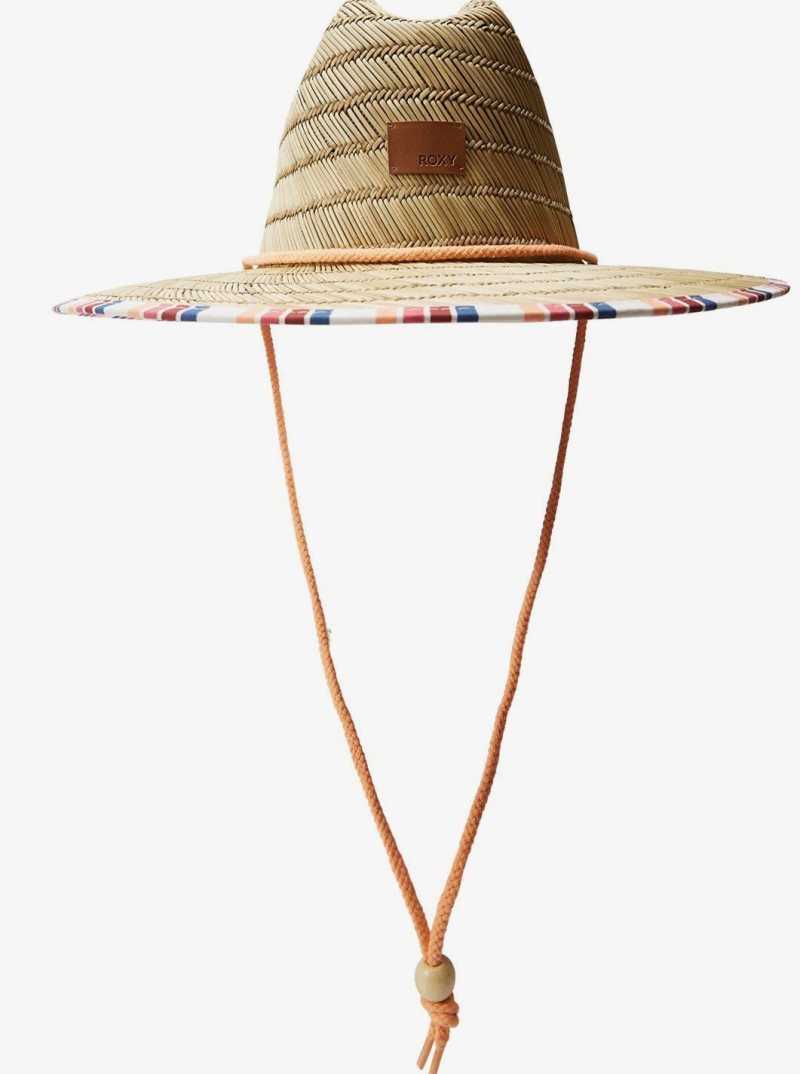 Snow White Confi Stripe Roxy Tomboy Straw Hat | KCTQHU857