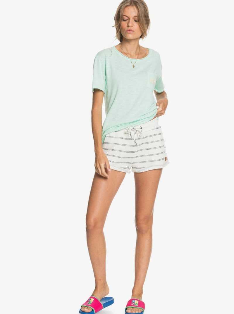 Snow White Horiz Will Stripes Roxy Perfect Wave Sweat Shorts | ZVPSGX679