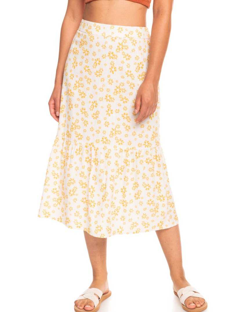 Snow White Mini Flower Ditsy Roxy Burnin Love Again Midi Skirt | FBYIUH684