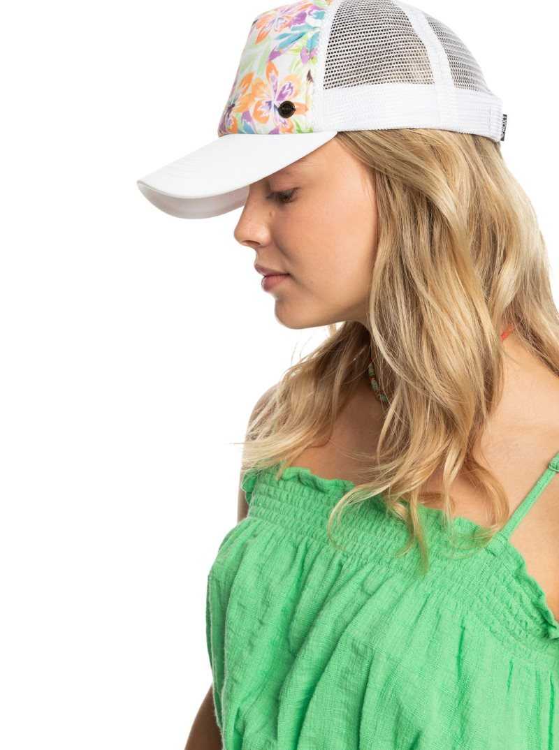 Snow White Pualani Combo Roxy Beautiful Morning Trucker Hat | QJKFTA245