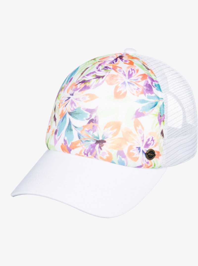 Snow White Pualani Combo Roxy Beautiful Morning Trucker Hat | QJKFTA245