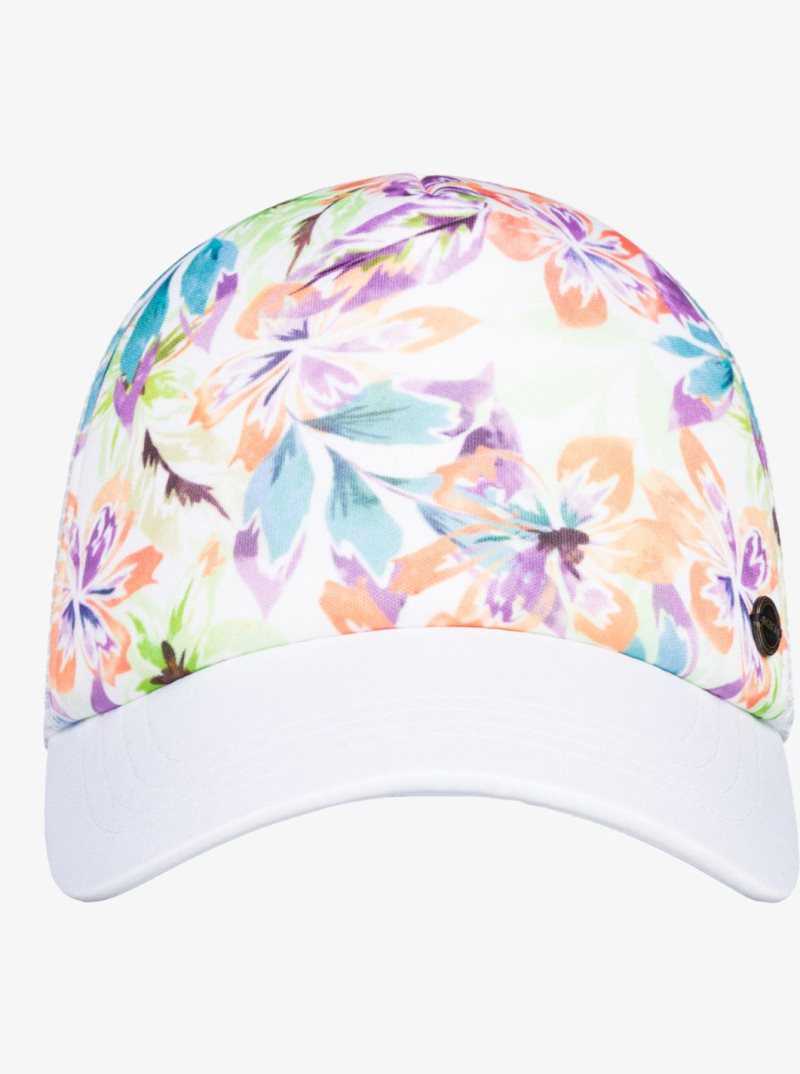 Snow White Pualani Combo Roxy Beautiful Morning Trucker Hat | QJKFTA245