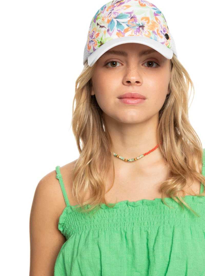 Snow White Pualani Combo Roxy Beautiful Morning Trucker Hat | QJKFTA245