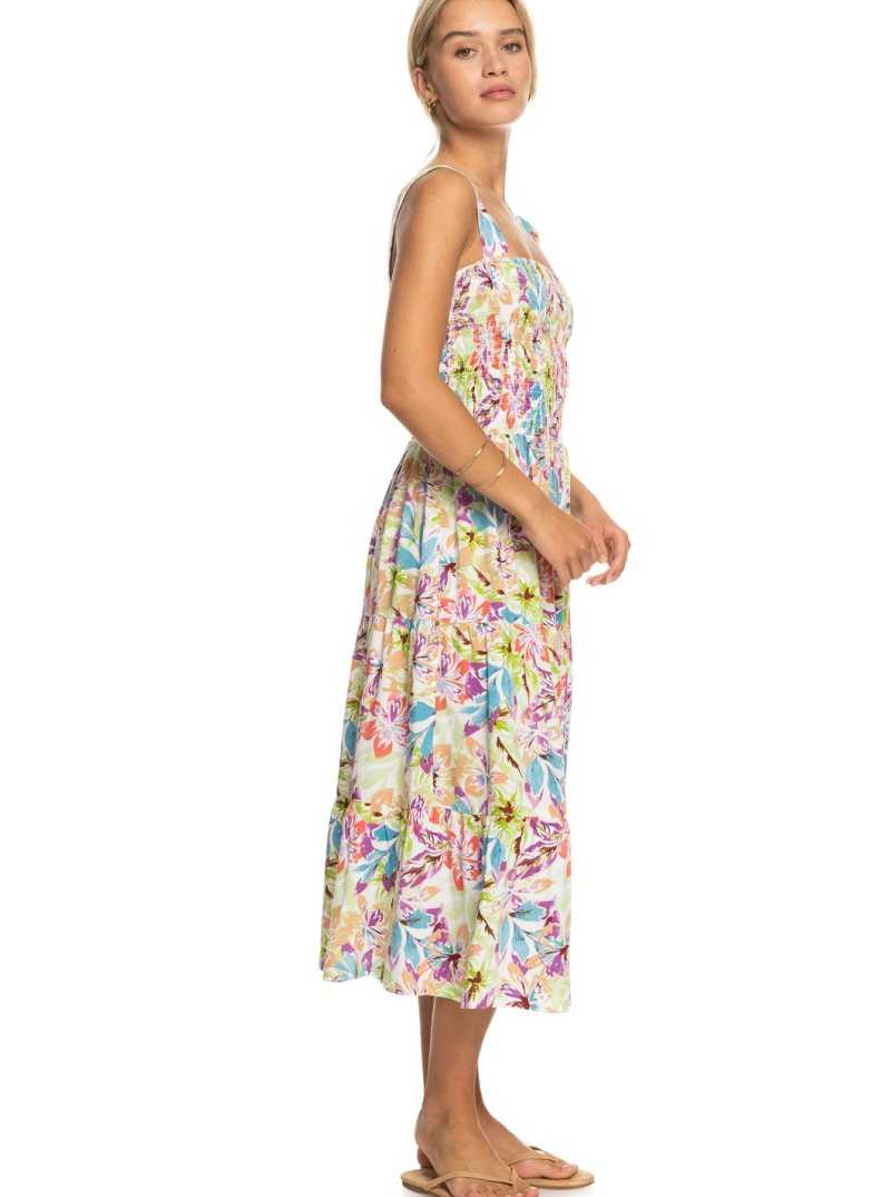 Snow White Pualani Combo Roxy Honeymoon Avenue Printed Midi Dress | ABRZQT930