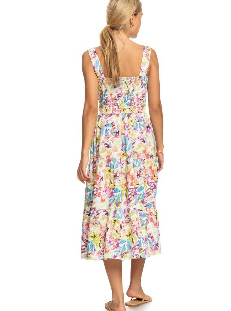 Snow White Pualani Combo Roxy Honeymoon Avenue Printed Midi Dress | ABRZQT930