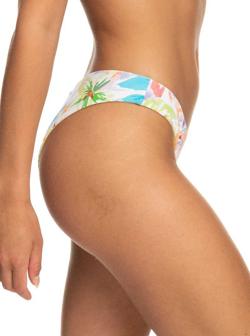 Snow White Pualani Combo Roxy Retro Reversible Cheeky Bikini Bottoms | JLYWNQ319