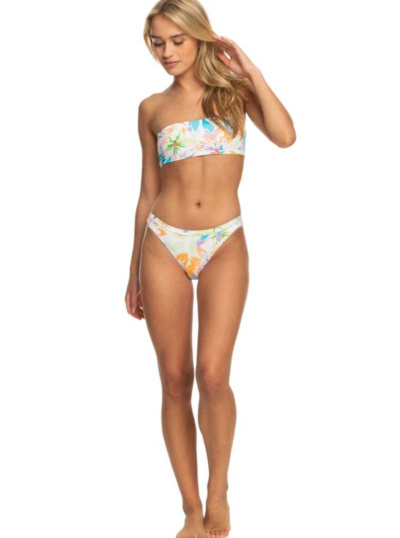 Snow White Pualani Combo Roxy Retro Revo Reversible Moderate Bikini Bottoms | CZHKGP391