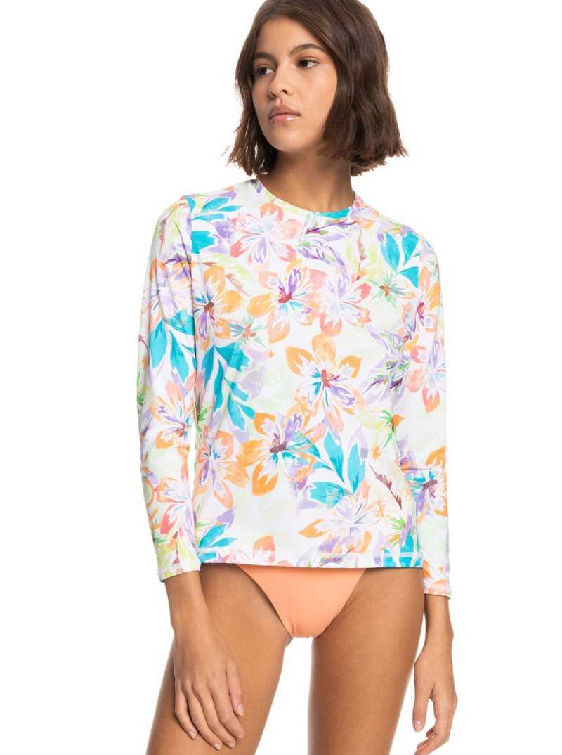 Snow White Pualani Combo Roxy Sea Skippin UPF 50 Long Sleeve Rashguard | CPZAKH340