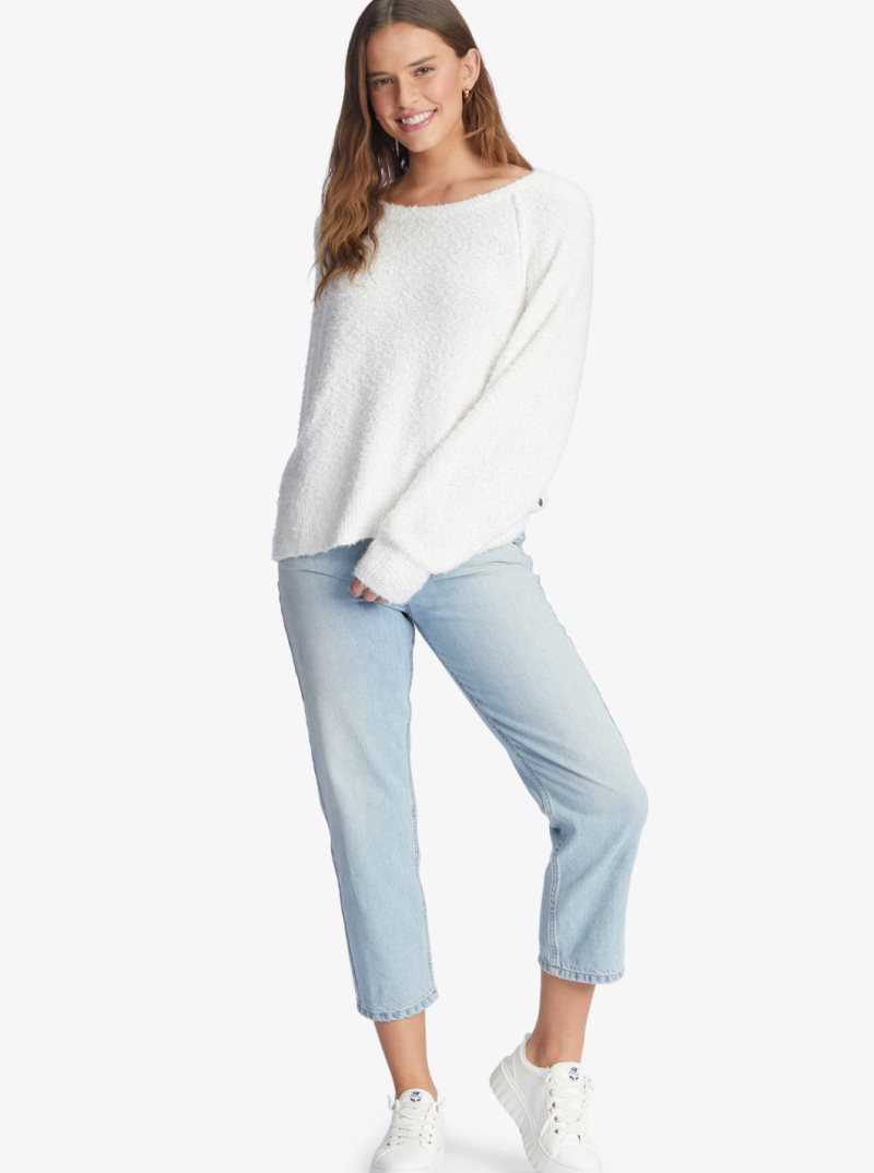 Snow White Roxy Early Morning Crew Neck Sweater | FXATKH943