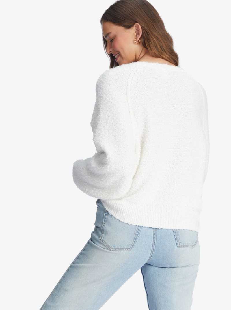 Snow White Roxy Early Morning Crew Neck Sweater | FXATKH943