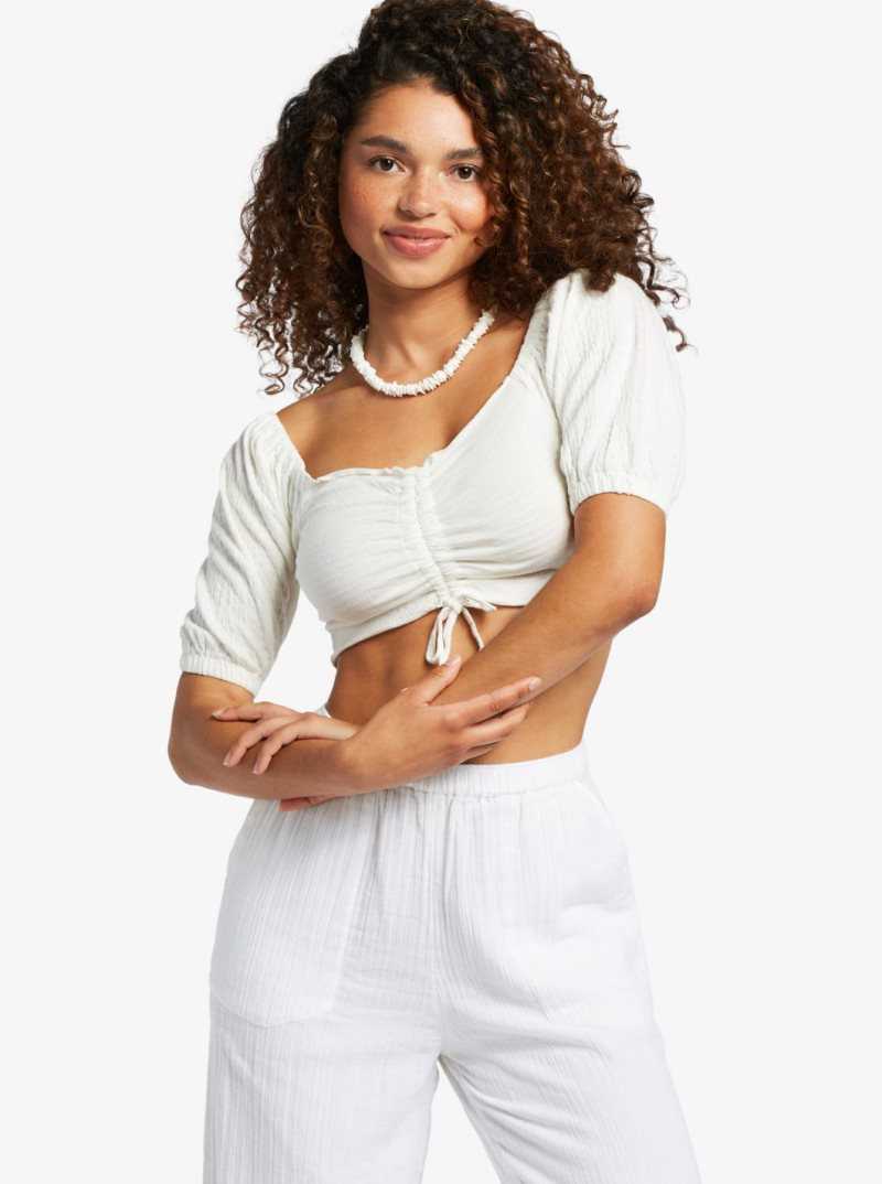 Snow White Roxy Flirty Walk Ruched Crop Top | NSMGCE460