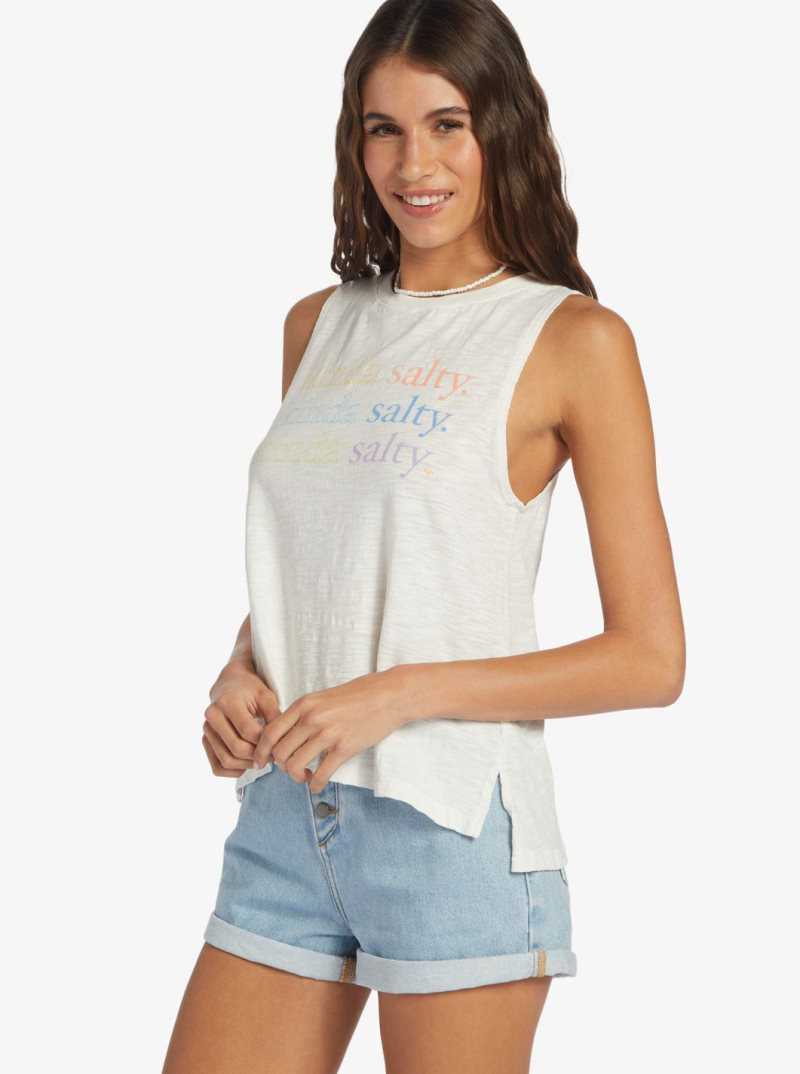 Snow White Roxy Kinda Salty High-Low Hem Muscle Tank | STXECZ253