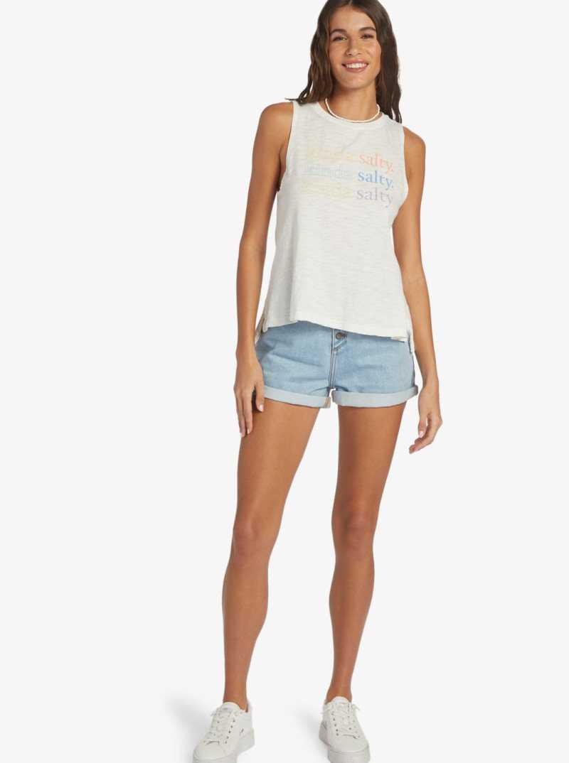 Snow White Roxy Kinda Salty High-Low Hem Muscle Tank | STXECZ253