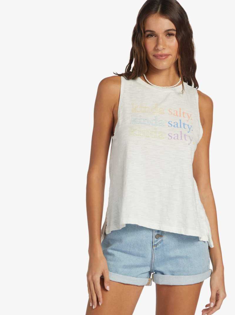 Snow White Roxy Kinda Salty High-Low Hem Muscle Tank | STXECZ253