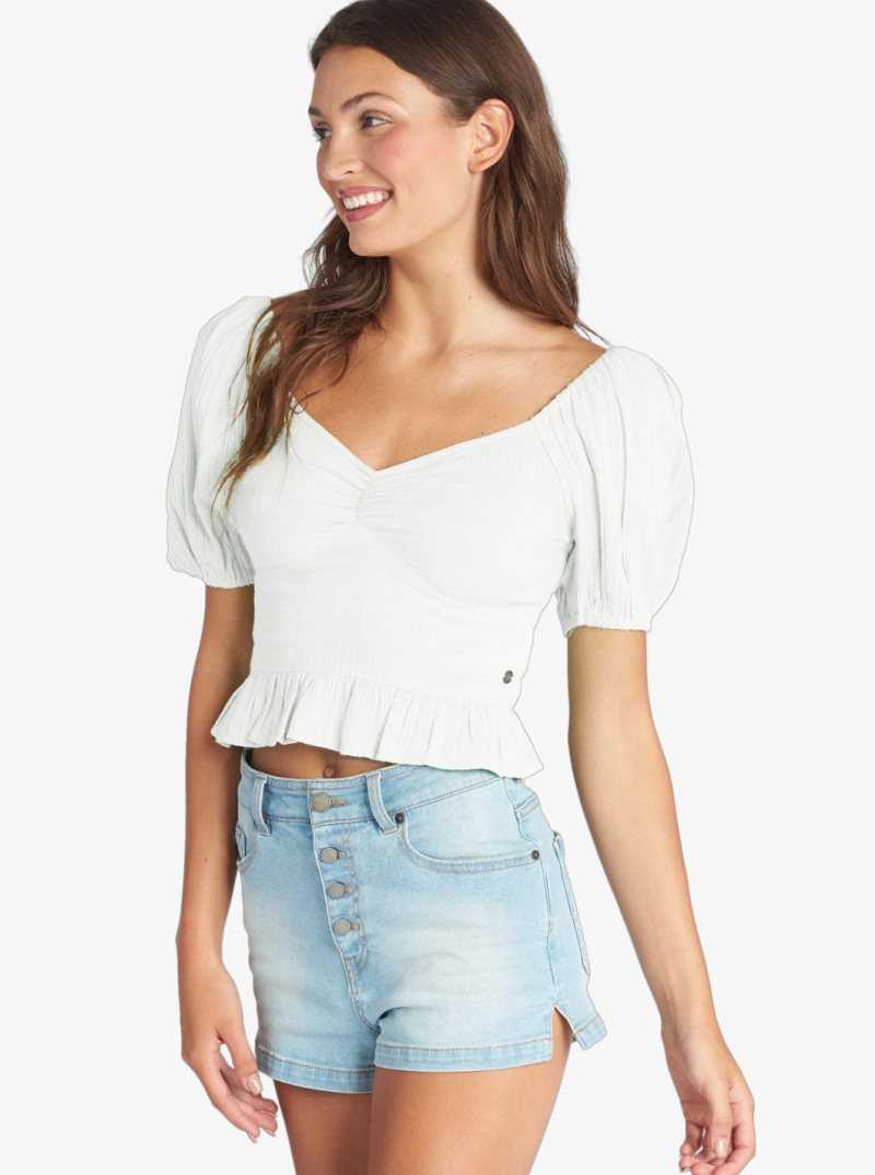 Snow White Roxy Life Mirage Woven Puff Sleeve Top | ZYIUPH152