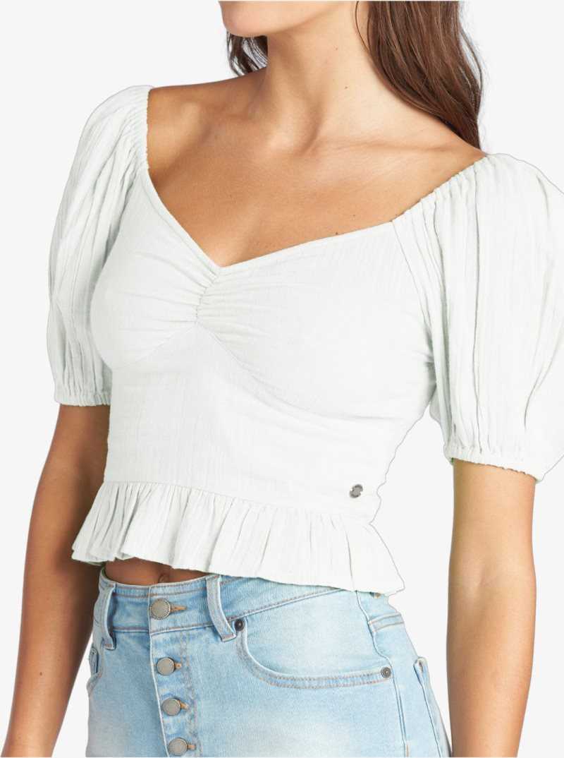 Snow White Roxy Life Mirage Woven Puff Sleeve Top | ZYIUPH152