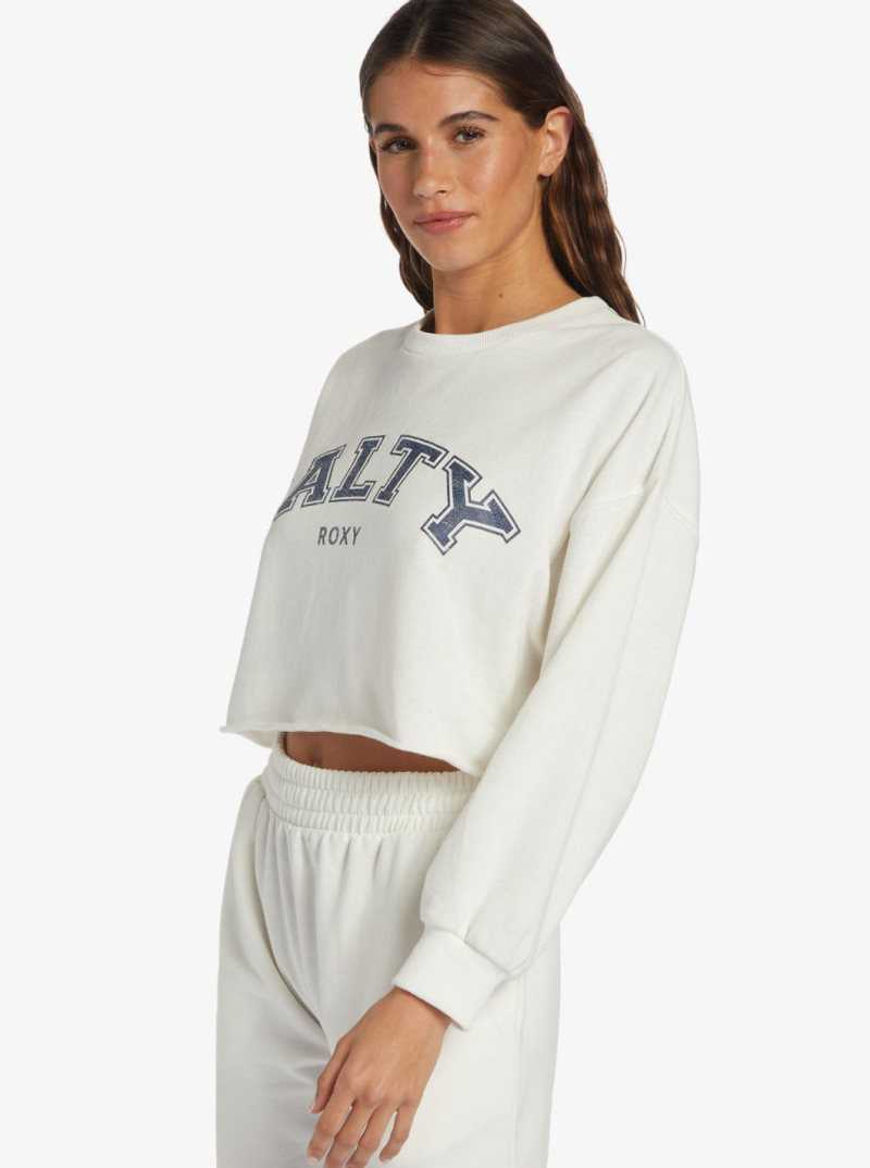 Snow White Roxy Morning Hike Crop D Crew Neck Sweatshirt | ITGNLB579