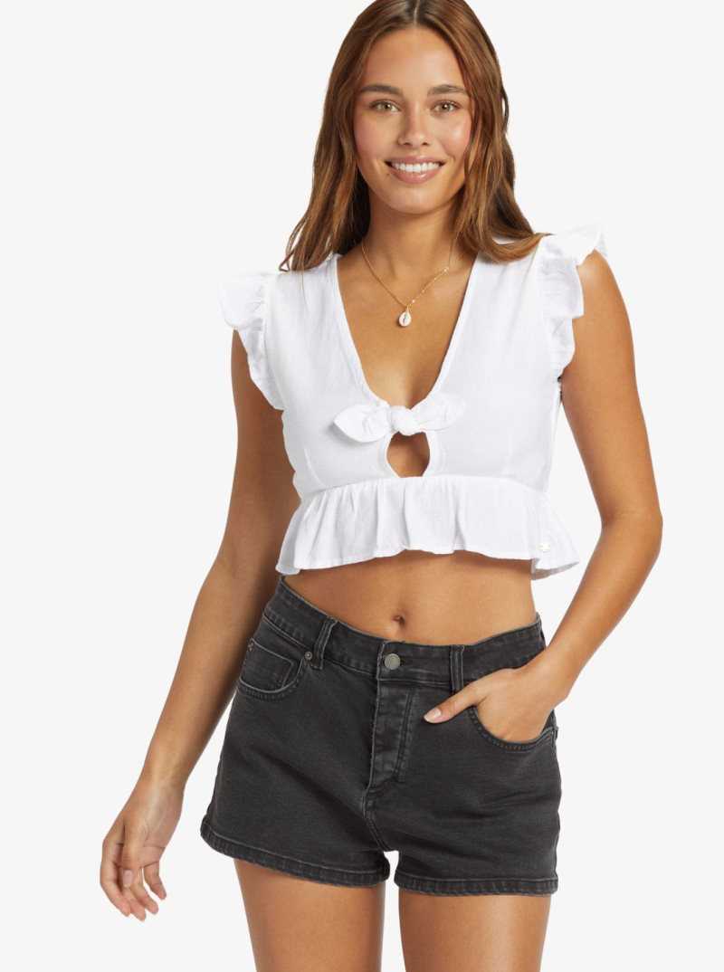 Snow White Roxy Sweetest Love Short Sleeve Crop Top | BUIDEH396