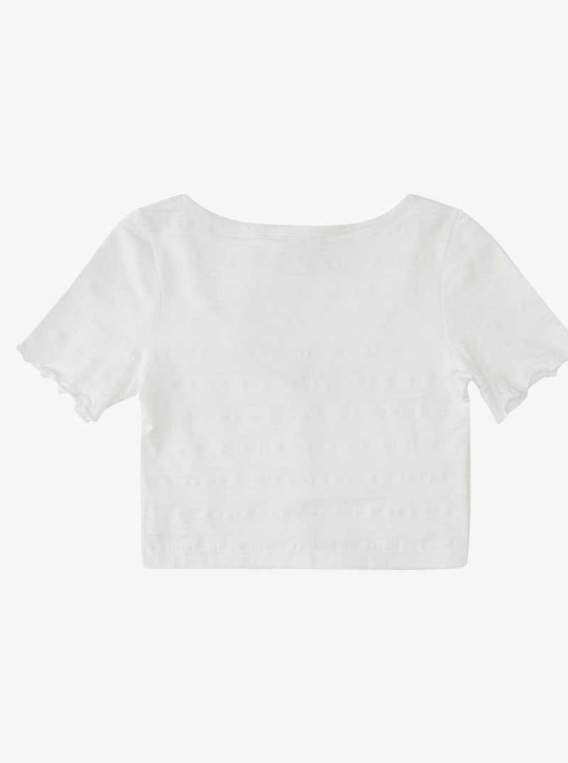 Snow White Roxy Uncomplicated Mind Button Front Cropped T-Shirt | RWEZAV368