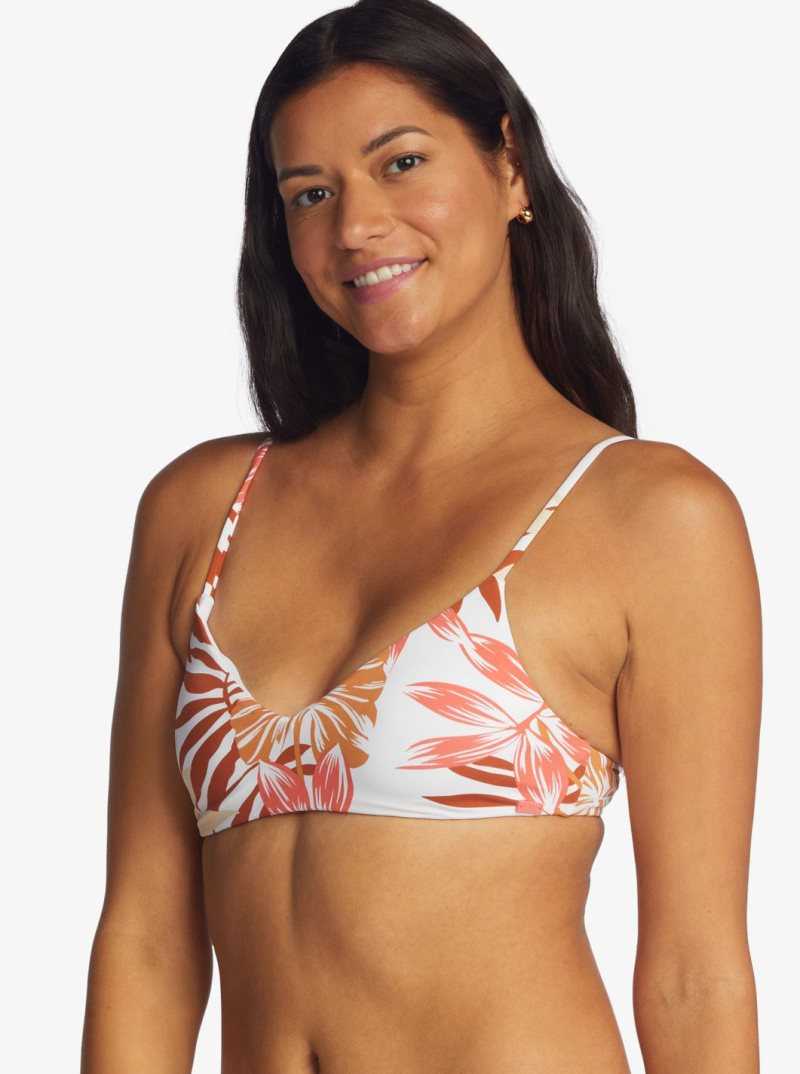 Snow White Seaside Tropics Roxy Printed Beach Classics Athletic Triangle Bikini Top | ITMYXZ645