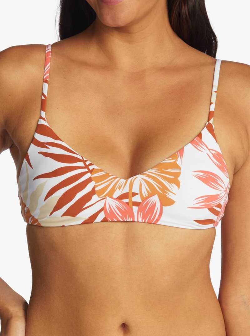 Snow White Seaside Tropics Roxy Printed Beach Classics Athletic Triangle Bikini Top | ITMYXZ645