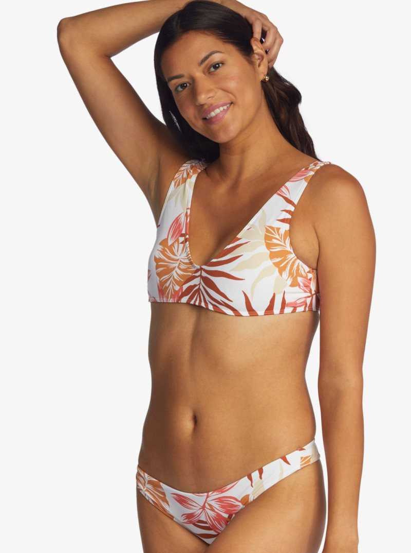 Snow White Seaside Tropics Roxy Printed Beach Classics Bralette Bikini Top | MRUBKL215