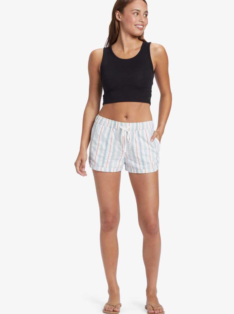 Snow White Shoreside Stripe Roxy New Impossible Love Elasticized Shorts | PQOYVX506