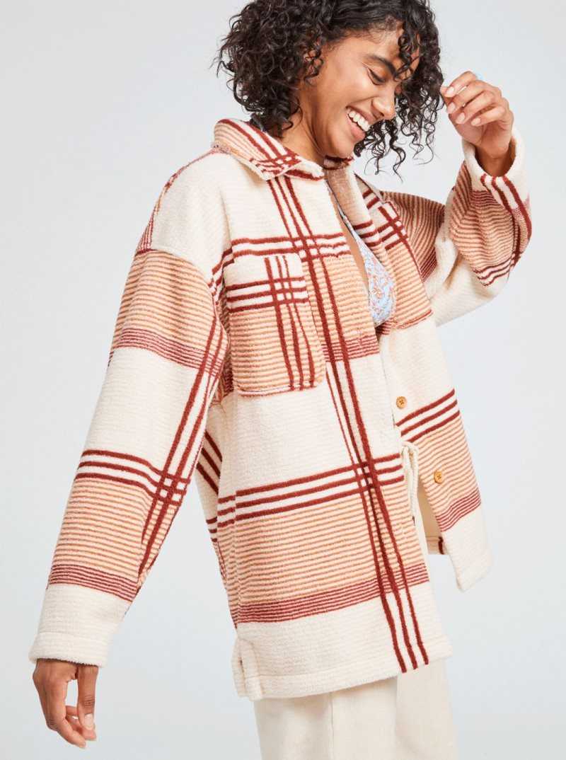 Snow White Smala Plaid Roxy Next Adventure Printed Oversized Fleece Shacket | UHLWNV086