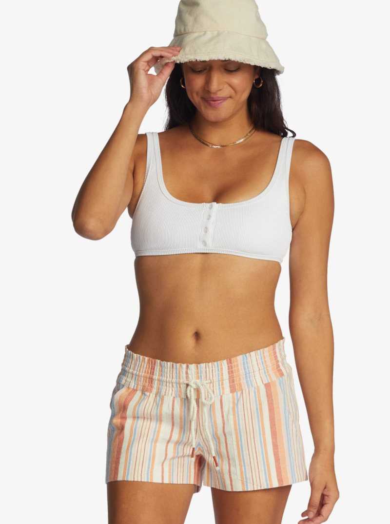 Snow White Texture Stripe Roxy Oceanside 2 Stripe Beach Shorts | BAJGKI540