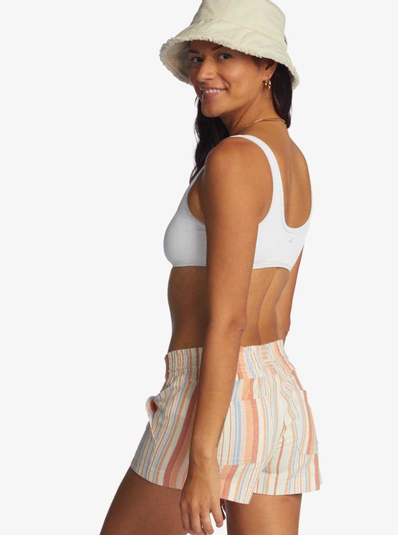 Snow White Texture Stripe Roxy Oceanside 2 Stripe Beach Shorts | BAJGKI540