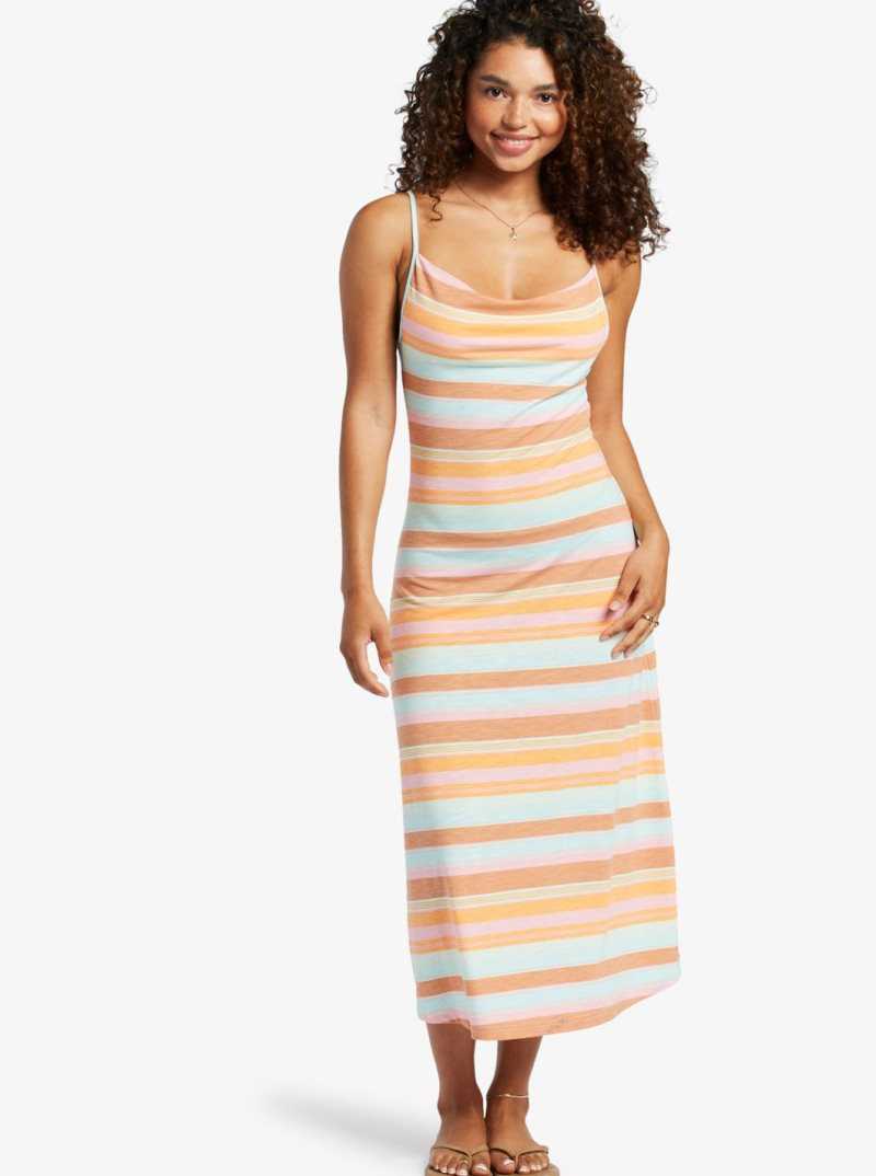 Sunset Spectrum Stripe Roxy Last Dance Midi Dress | SNIOAW867