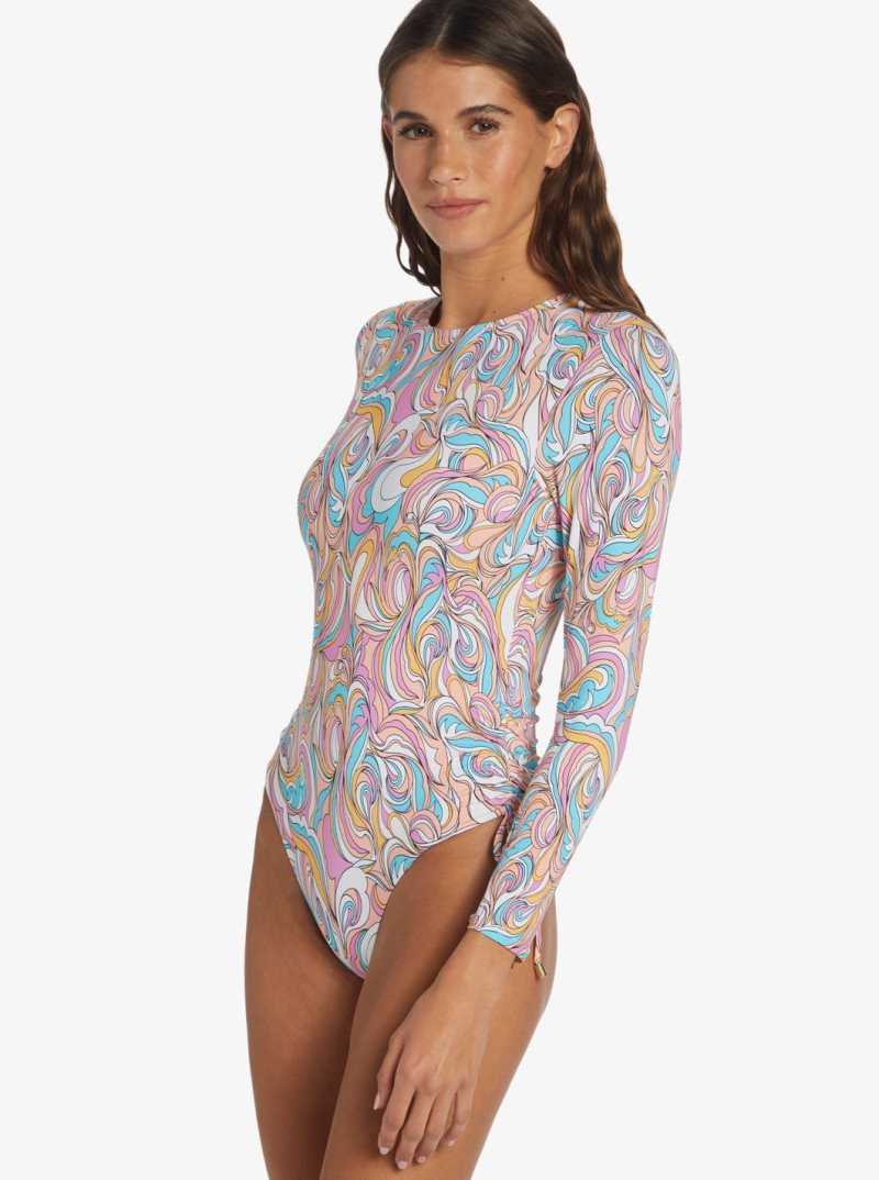 Swirly Daze Roxy Warm Sand Onesie Active Cropped UPF 50 Long Sleeve Rashguard | SAVUTG975