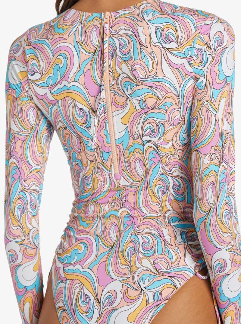 Swirly Daze Roxy Warm Sand Onesie Active Cropped UPF 50 Long Sleeve Rashguard | SAVUTG975