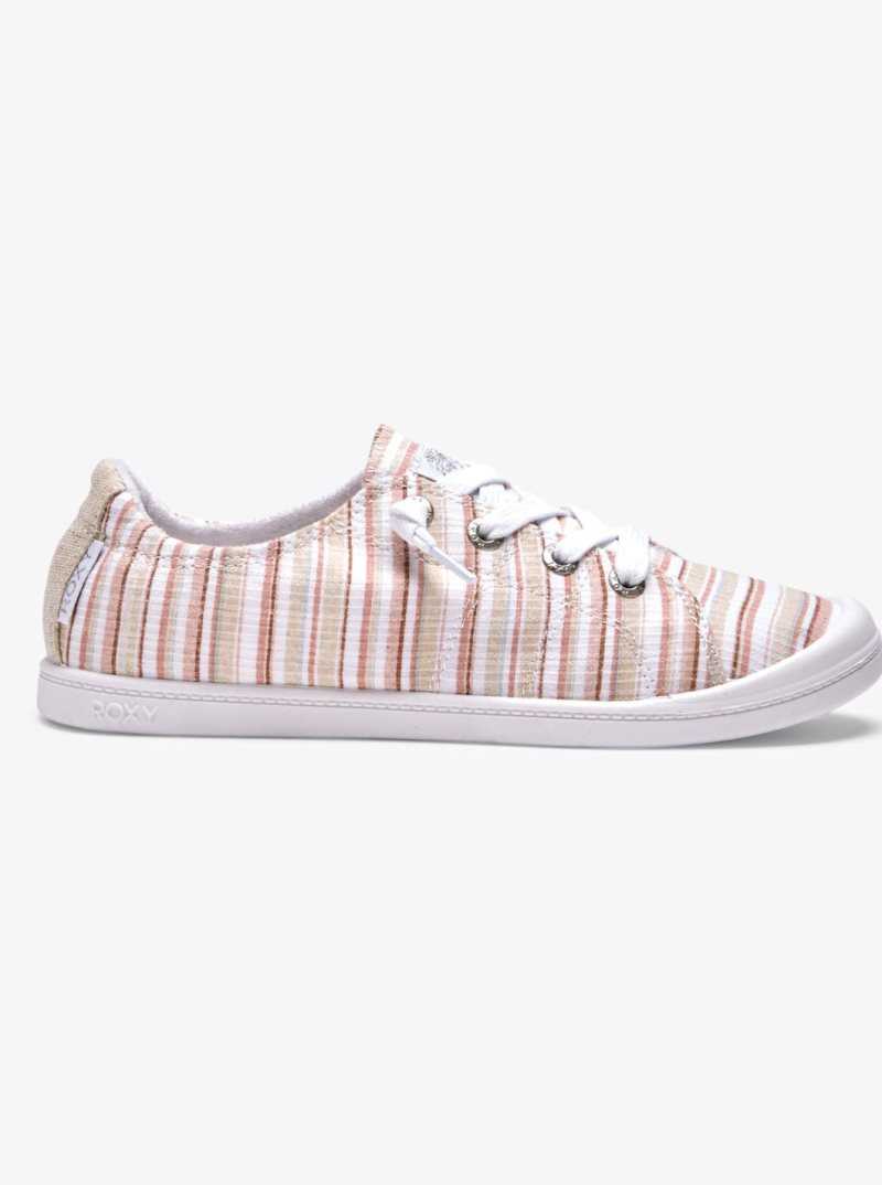 Tan Pinstripe Roxy Bayshore Shoes | YTAHXW941