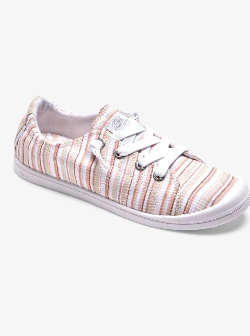 Tan Pinstripe Roxy Bayshore Shoes | YTAHXW941