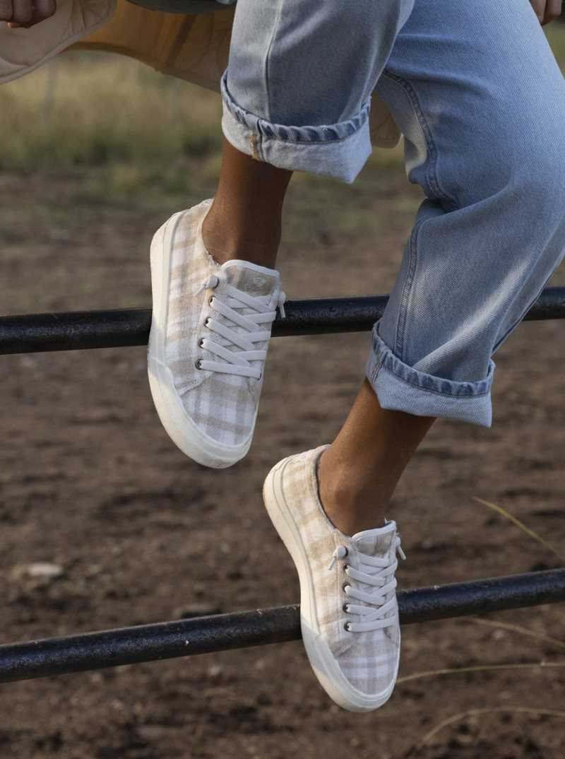 Tan Plaid Roxy Rae Fur Slip-On Shoes | RLPOGH932