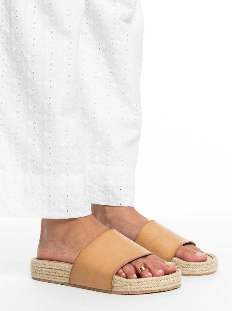 Tan Roxy Slippy Espadrille Sandals | LNBAPR813