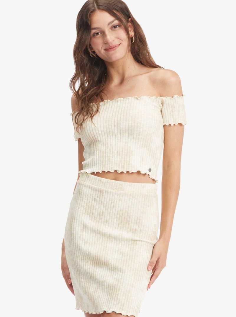 Tapioca Crystal Wash Roxy Venice Babe Rip Knit Top | PMRXQV126