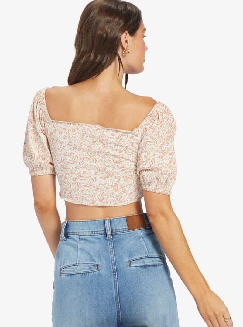 Tapioca Pretty Paisley Roxy Flirty Walk Printed Ruched Crop Top | PKAFSE821