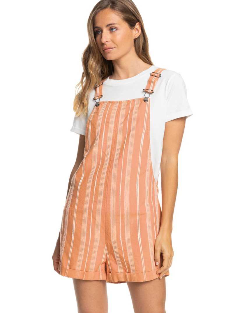 Toasted Nut Bico Stripe Roxy Silver Sky Stripe Woven Romper | KAZJRN103