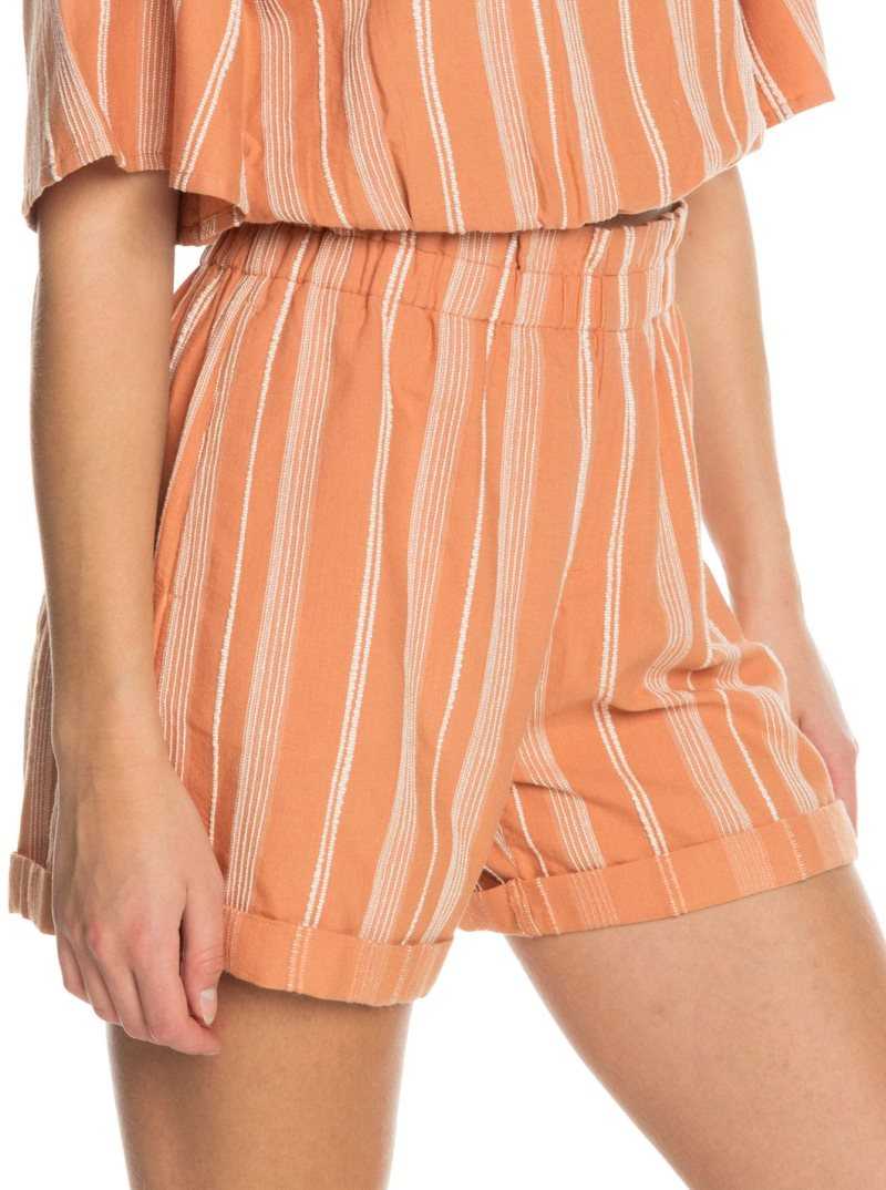 Toasted Nut Bico Stripe Roxy Sweeter Place Viscose Shorts | KCOZXI674