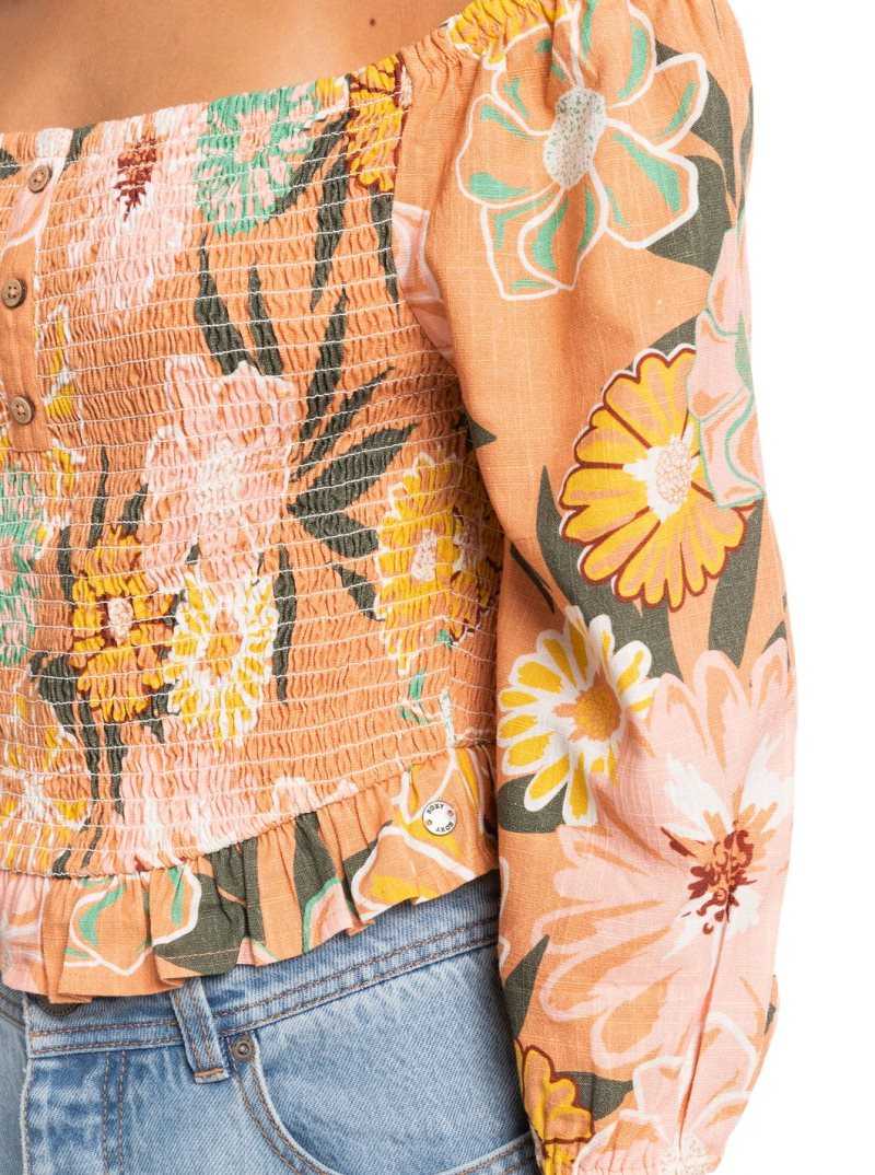 Toasted Nut Bloom Boogie Roxy Like The Sun Again Woven Off The Shoulder Top | CAVMBY965