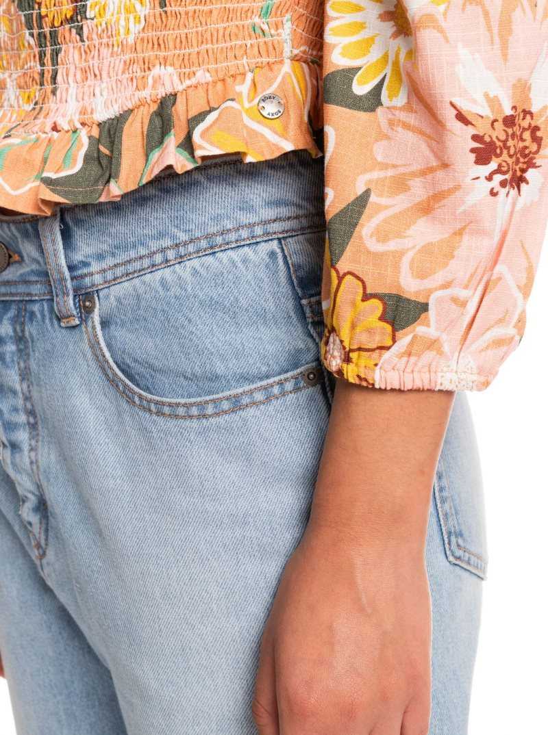 Toasted Nut Bloom Boogie Roxy Like The Sun Again Woven Off The Shoulder Top | CAVMBY965