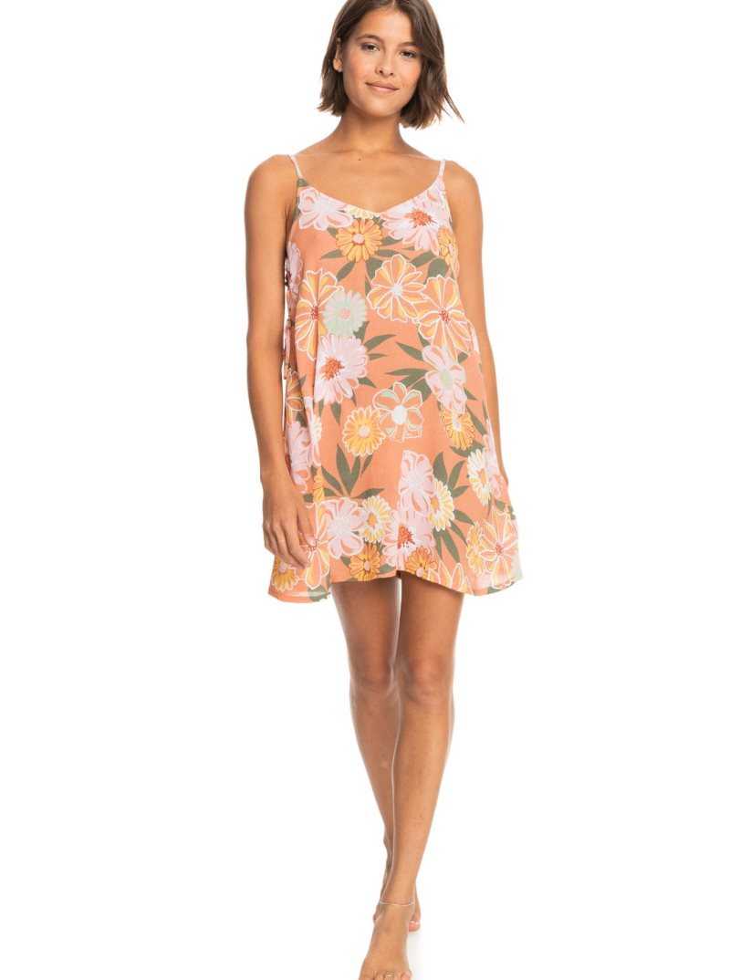 Toasted Nut Bloom Boogie S Roxy Beachy Vibes Beach Cover-Up Dress | JEZWYM976