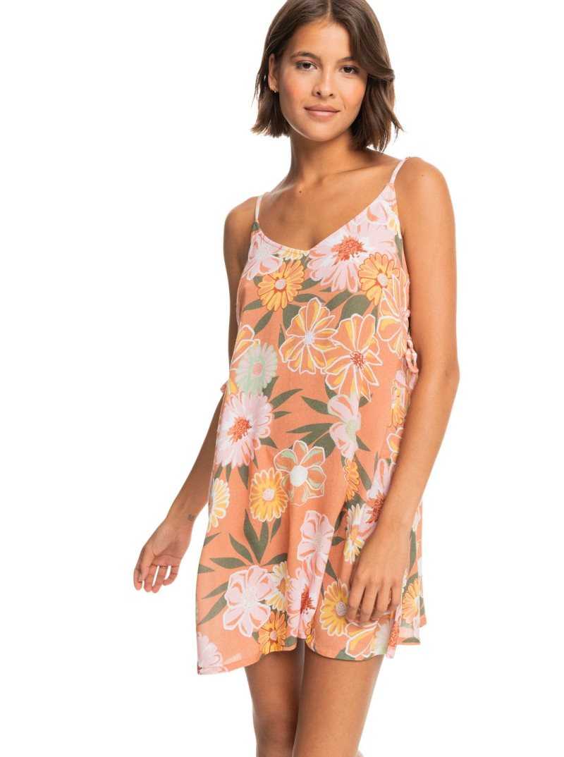 Toasted Nut Bloom Boogie S Roxy Beachy Vibes Beach Cover-Up Dress | JEZWYM976