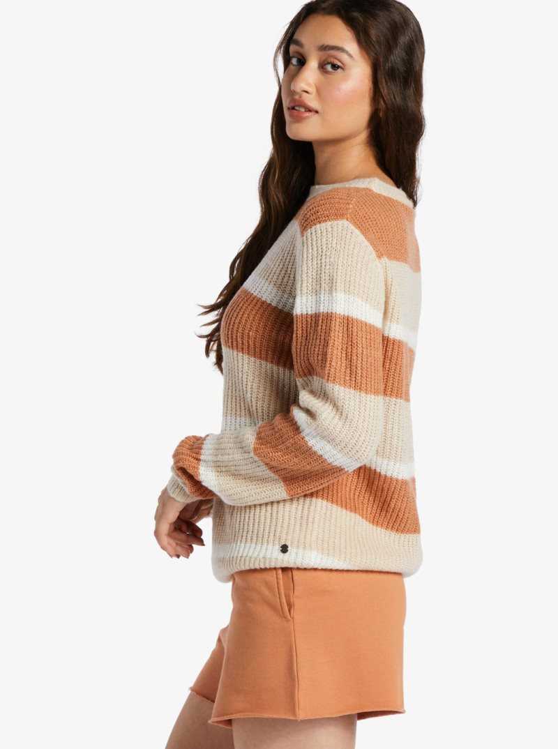 Toasted Nut Goodie Stripe Roxy Sweetest Dream Sweater | MTUORQ364