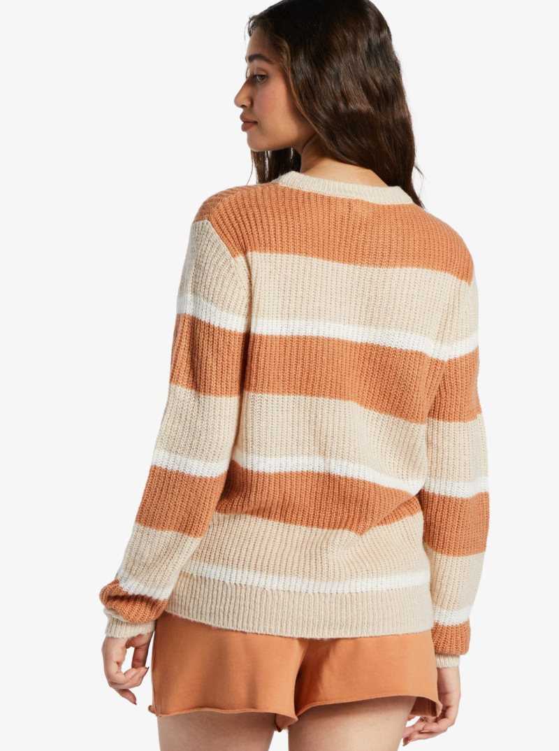 Toasted Nut Goodie Stripe Roxy Sweetest Dream Sweater | MTUORQ364